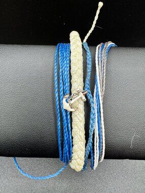 Pura Vida Nautical Anchor Charm Blue White Beach Surf Boho Bracelet Stack